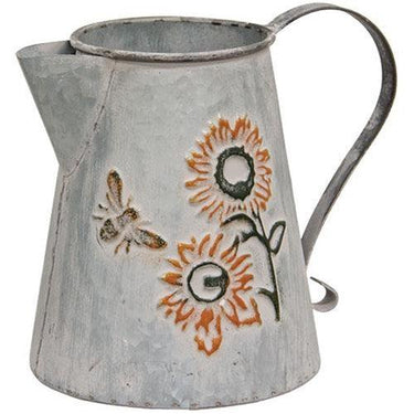 Washed Metal Sunflower & Bee Pitcher - The Fox Decor